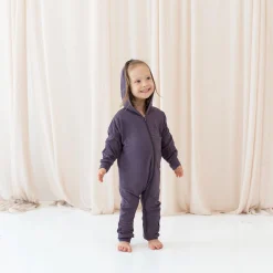 Bamboo Jersey Hooded Zippered Romper in Currant