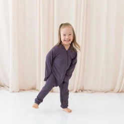 Bamboo Jersey Hooded Zippered Romper in Currant