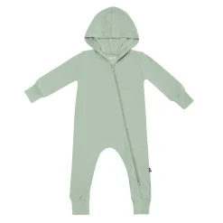 Bamboo Jersey Hooded Zippered Romper in Thyme