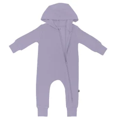Bamboo Jersey Hooded Zippered Romper in Taro