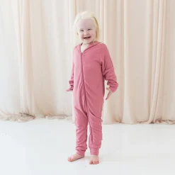 Bamboo Jersey Hooded Zippered Romper in Apple Blossom