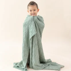 Chunky Knit Basket Weave Toddler Blanket in Thyme