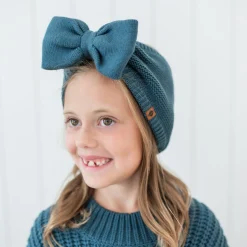 Chunky Knit Bow Headband in Atlantic