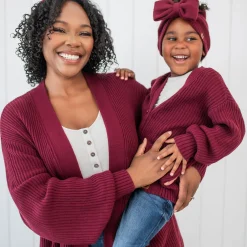 Chunky Knit Bow Headband in Burgundy