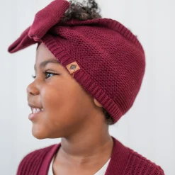 Chunky Knit Bow Headband in Burgundy