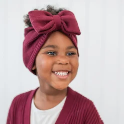 Chunky Knit Bow Headband in Burgundy
