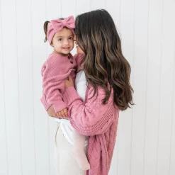 Chunky Knit Bow Headband in Apple Blossom