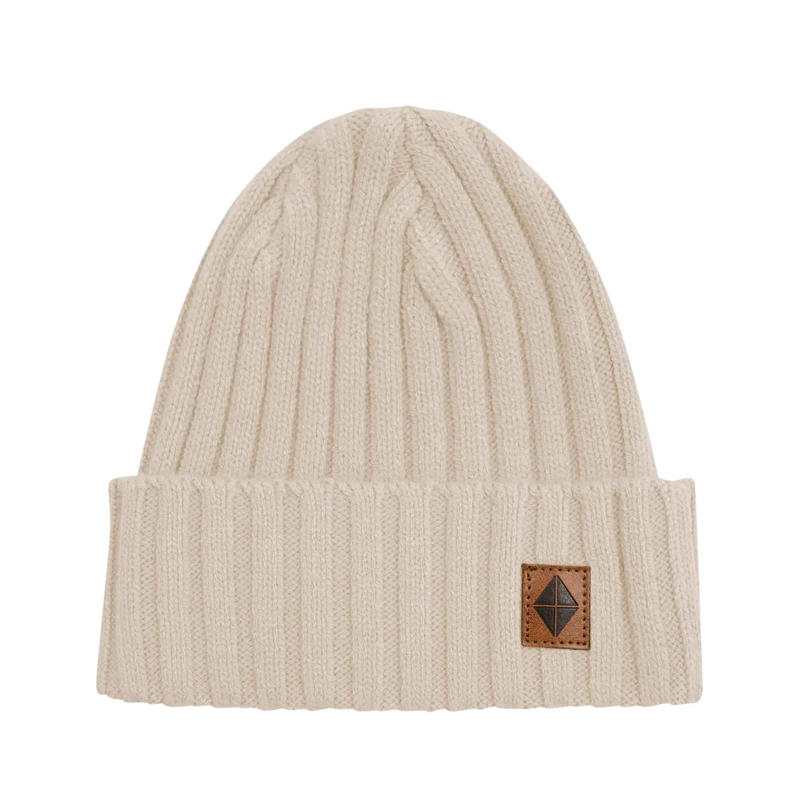 Chunky Knit Ribbed Beanie in Almond