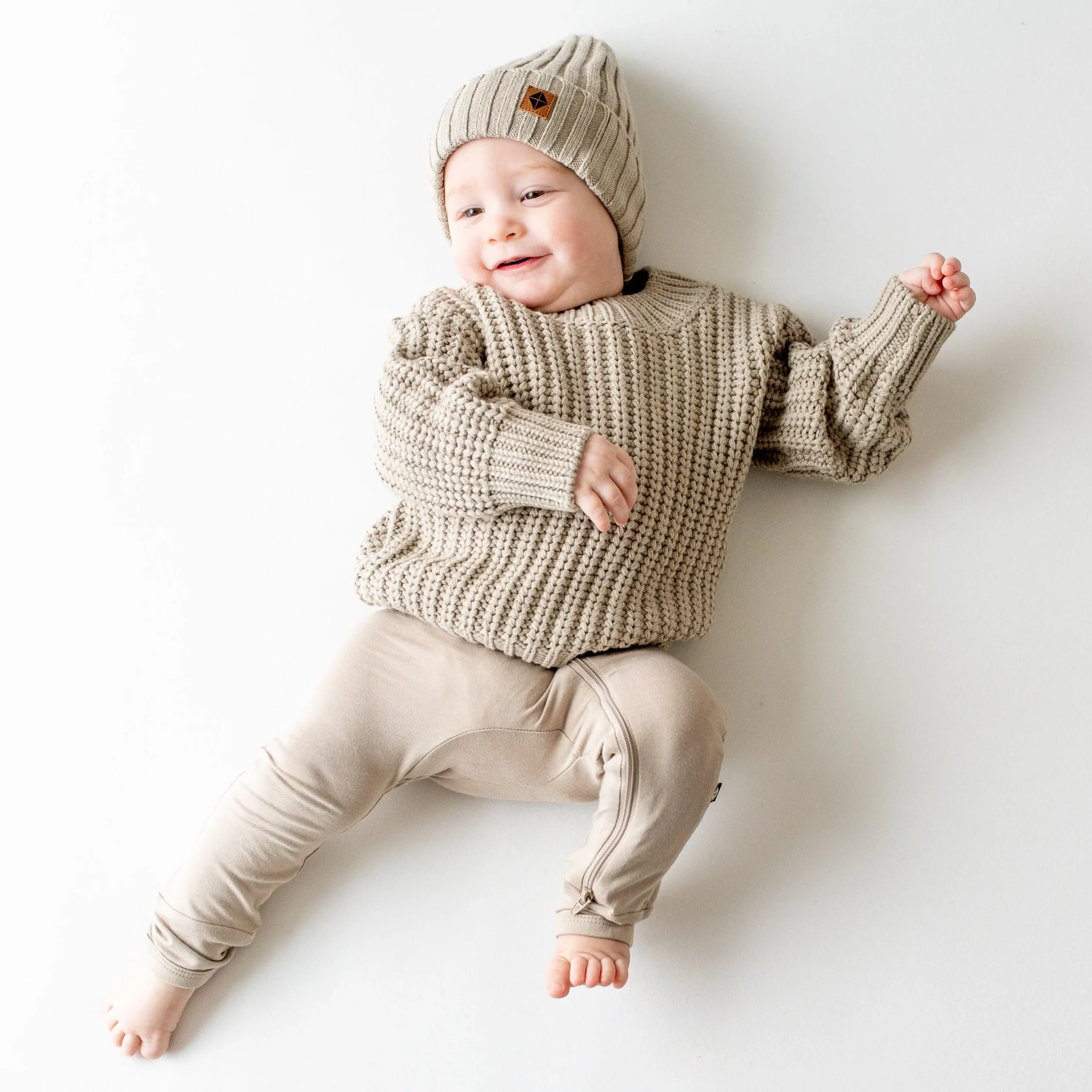Chunky Knit Ribbed Beanie in Almond
