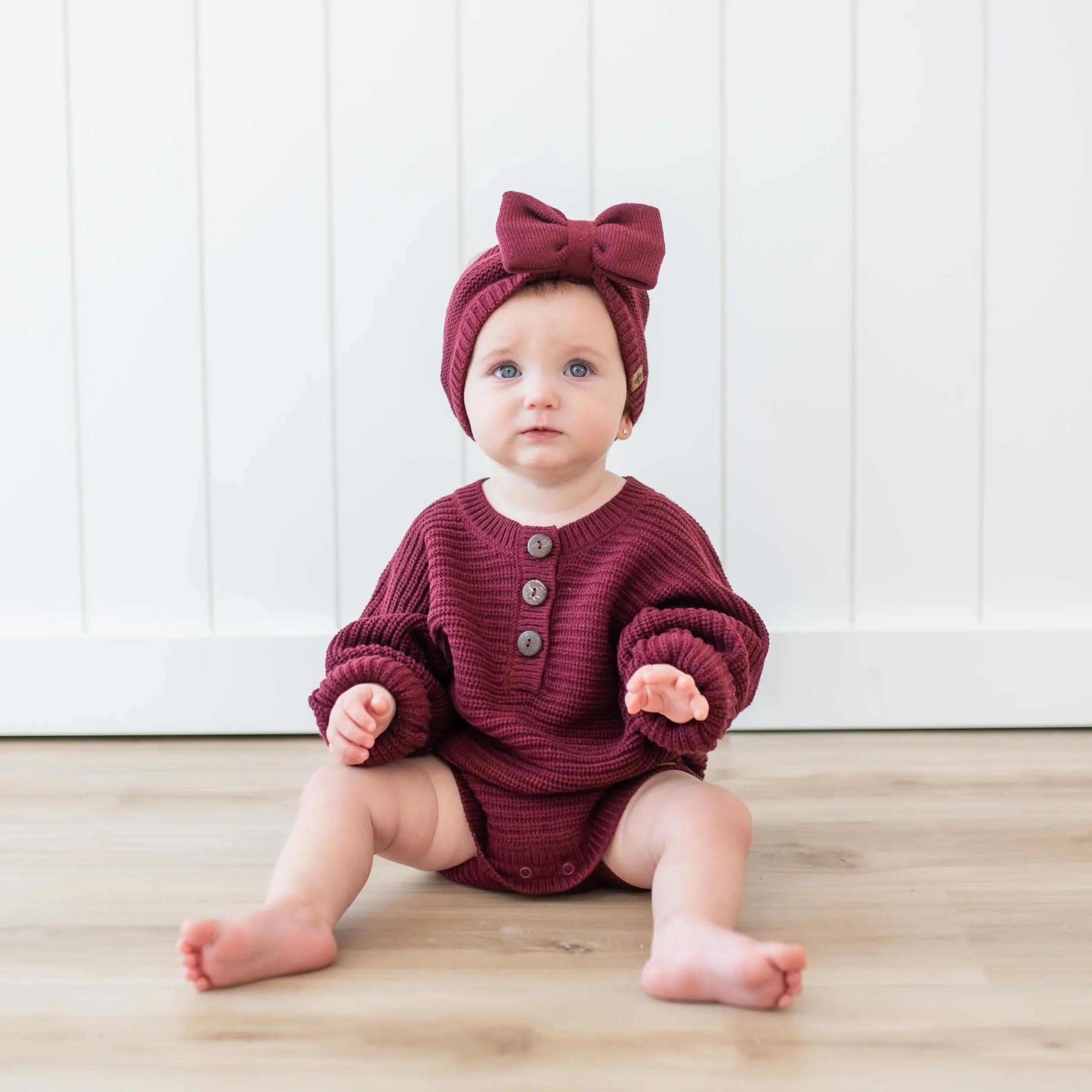 Chunky Knit Romper in Burgundy
