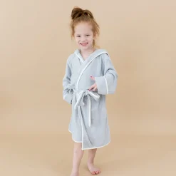 Hooded Bath Robe in Storm with Cloud Trim