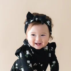 Knotted Bow Headband in Small Midnight Magnolia