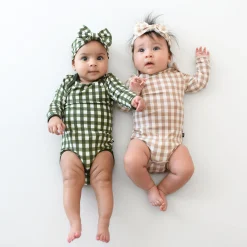 Long Sleeve Bodysuit in Gingham Fir