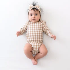 Long Sleeve Bodysuit in Gingham Bisque