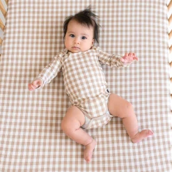 Long Sleeve Bodysuit in Gingham Bisque