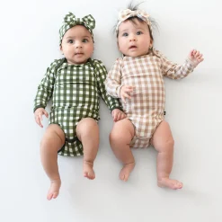 Long Sleeve Bodysuit in Gingham Bisque