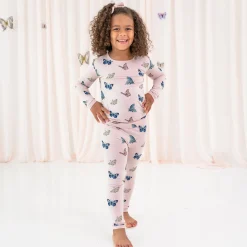 Long Sleeve Pajamas in Blush Butterfly