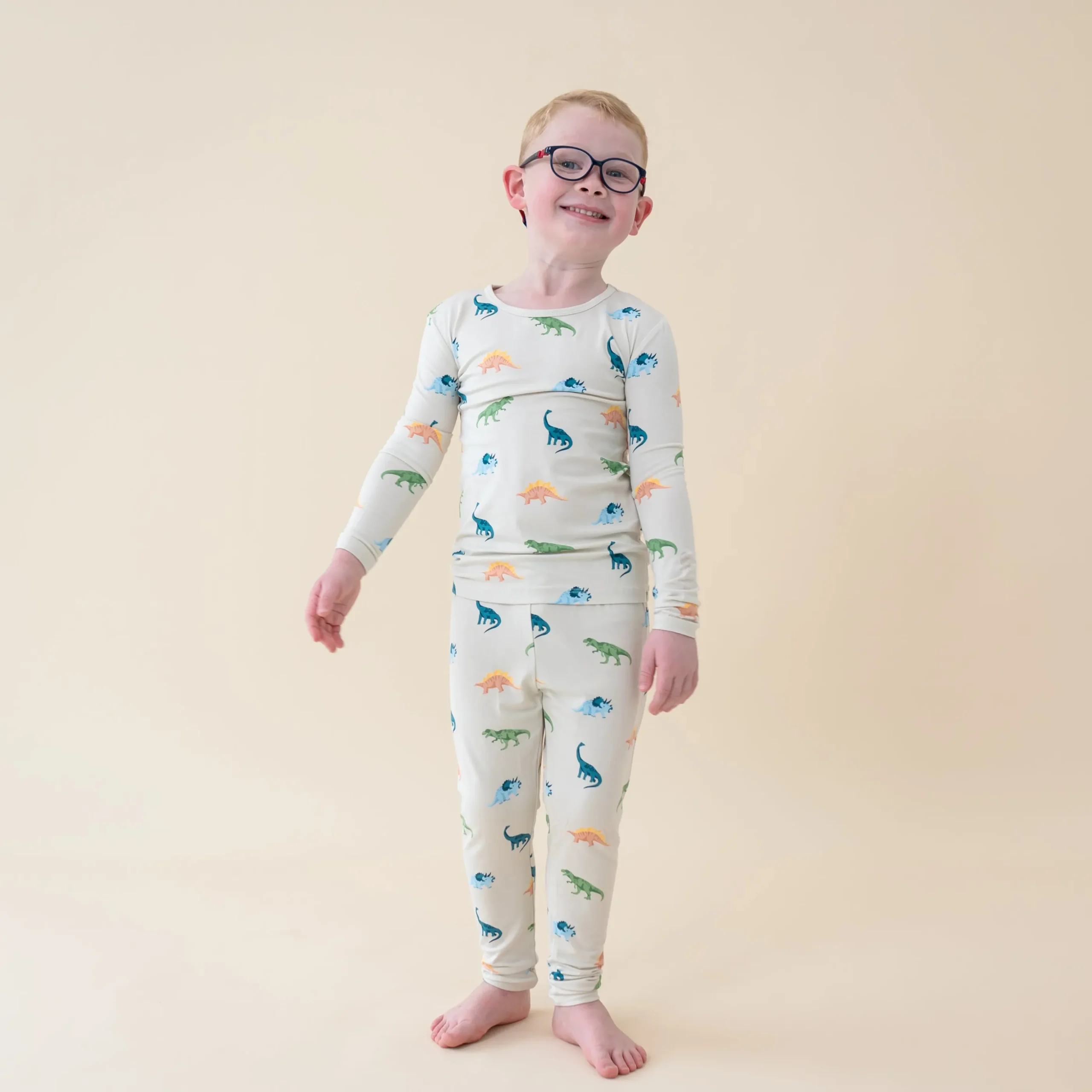Long Sleeve Pajamas in Ecru Roar