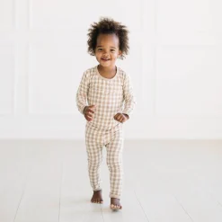 Long Sleeve Pajamas in Gingham Bisque