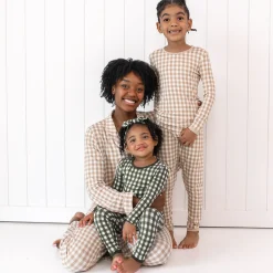 Long Sleeve Pajamas in Gingham Bisque