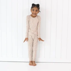 Long Sleeve Pajamas in Gingham Bisque