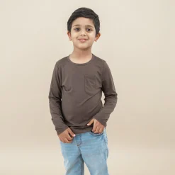 Long Sleeve Toddler Crew Neck Tee in Espresso