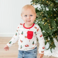 Long Sleeve Toddler Crew Neck Tee in Santa Sleigh