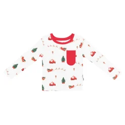 Long Sleeve Toddler Crew Neck Tee in Santa Sleigh
