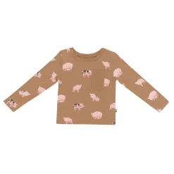 Long Sleeve Toddler Crew Neck Tee in Pig