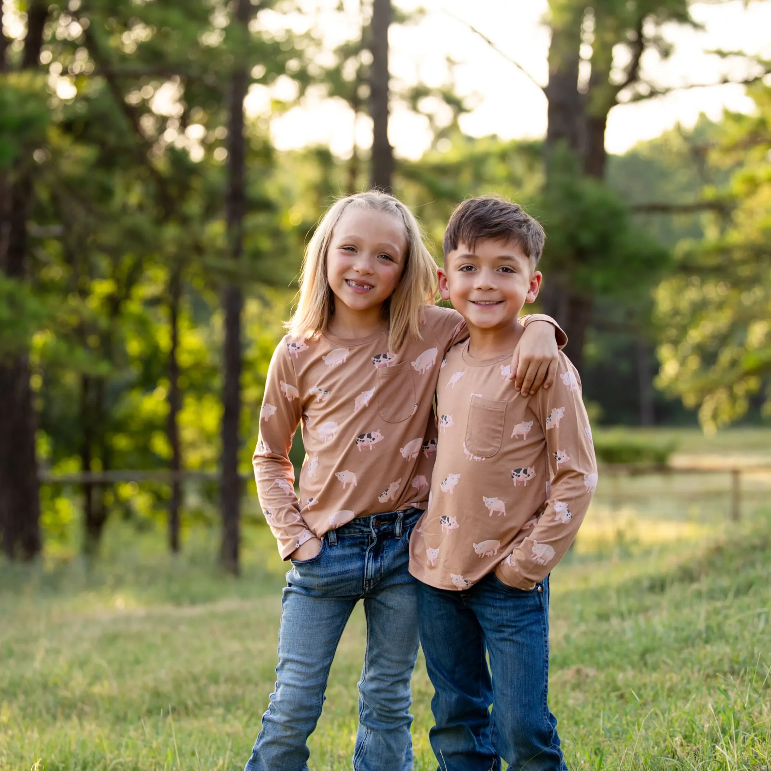 Long Sleeve Toddler Crew Neck Tee in Pig
