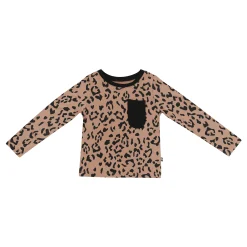 Long Sleeve Toddler Crew Neck Tee in Latte Leopard