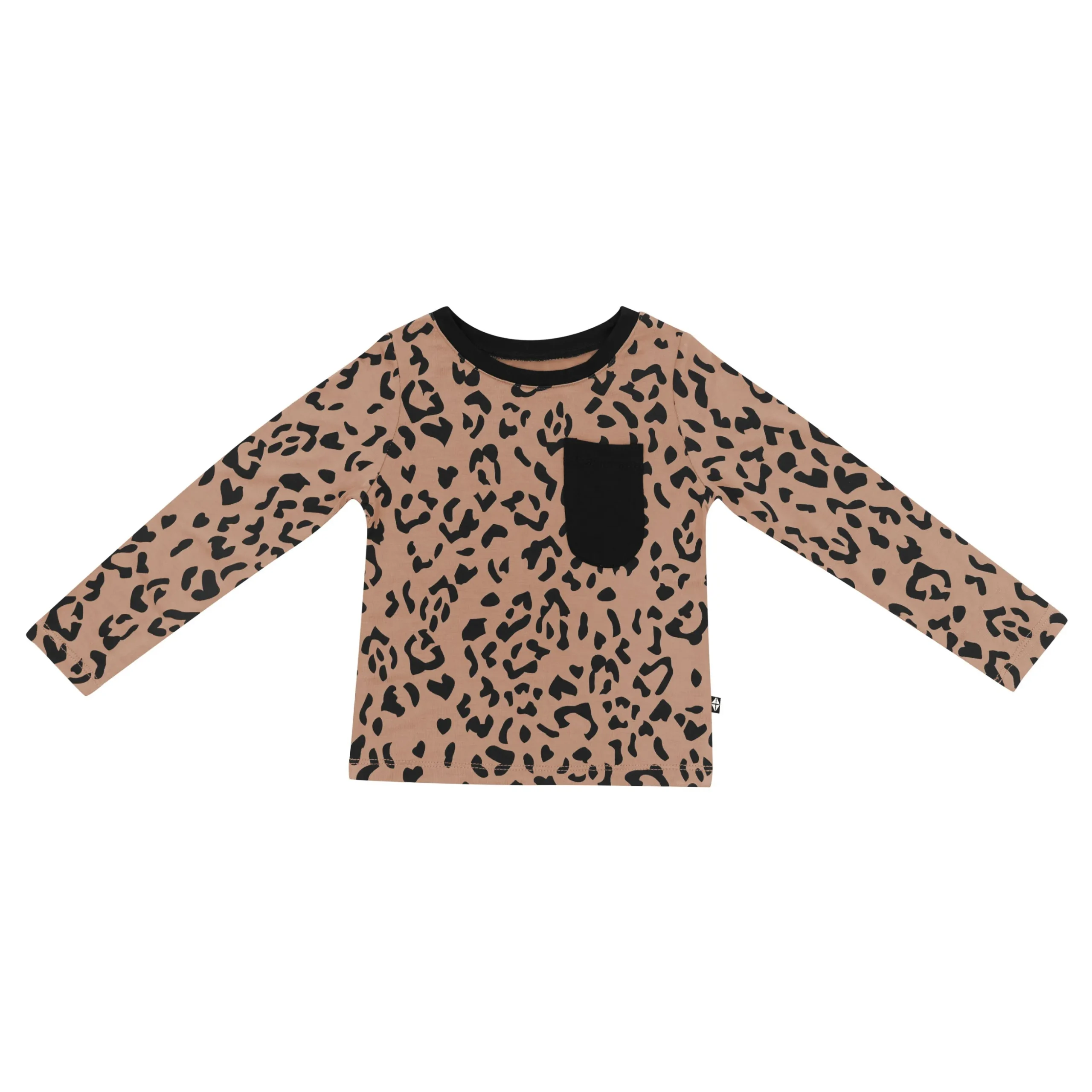 Long Sleeve Toddler Crew Neck Tee in Latte Leopard