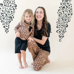 Long Sleeve Toddler Crew Neck Tee in Latte Leopard