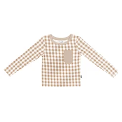 Long Sleeve Toddler Crew Neck Tee in Gingham Bisque