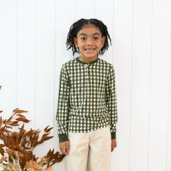 Long Sleeve Toddler Henley Tee in Gingham Fir