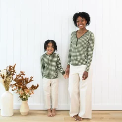 Long Sleeve Toddler Henley Tee in Gingham Fir
