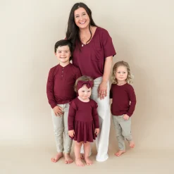 Long Sleeve Toddler Henley Tee in Burgundy