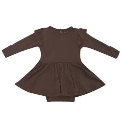 Long Sleeve Twirl Bodysuit Dress in Espresso