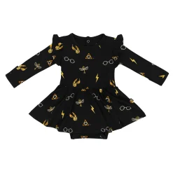 Long Sleeve Twirl Bodysuit Dress in Midnight Icon