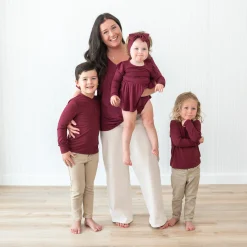 Long Sleeve Twirl Bodysuit Dress in Burgundy