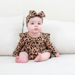 Long Sleeve Twirl Bodysuit Dress in Latte Leopard