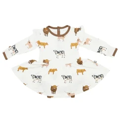 Long Sleeve Twirl Bodysuit Dress in Moo