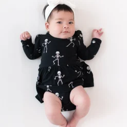 Long Sleeve Twirl Bodysuit Dress in Skeleton