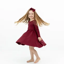 Long Sleeve Twirl Dress in Burgundy