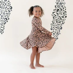 Long Sleeve Twirl Dress in Latte Leopard