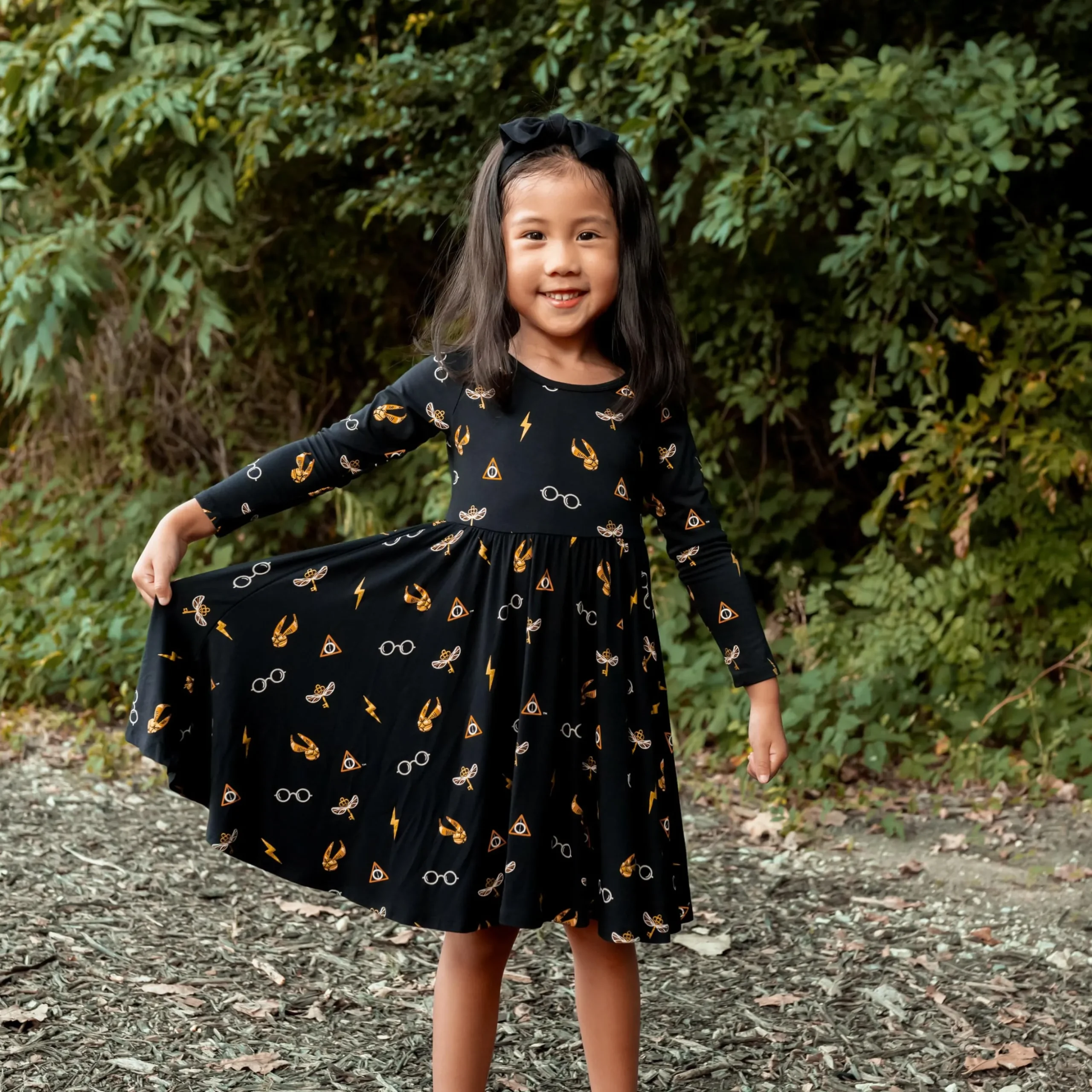 Long Sleeve Twirl Dress in Midnight Icon