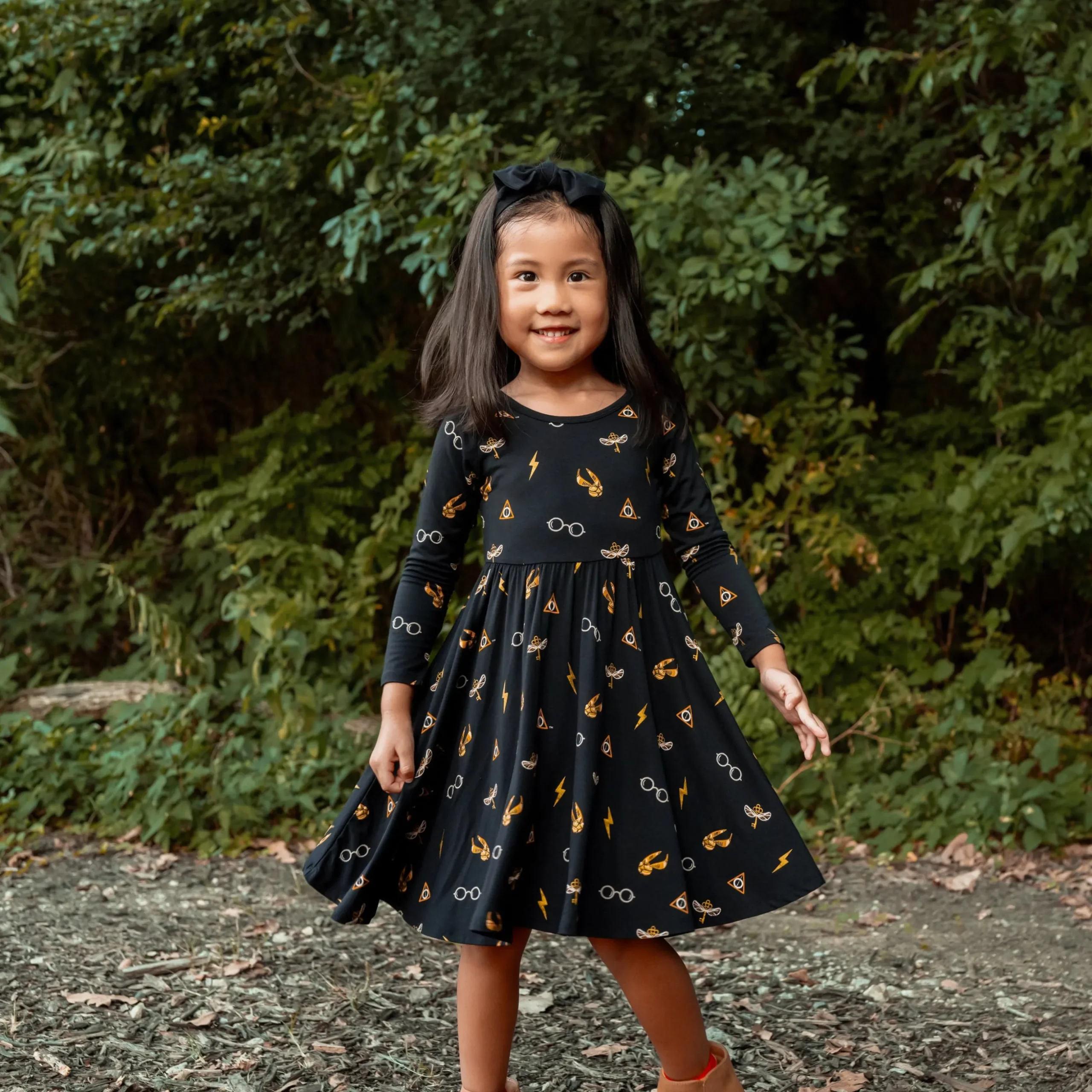 Long Sleeve Twirl Dress in Midnight Icon