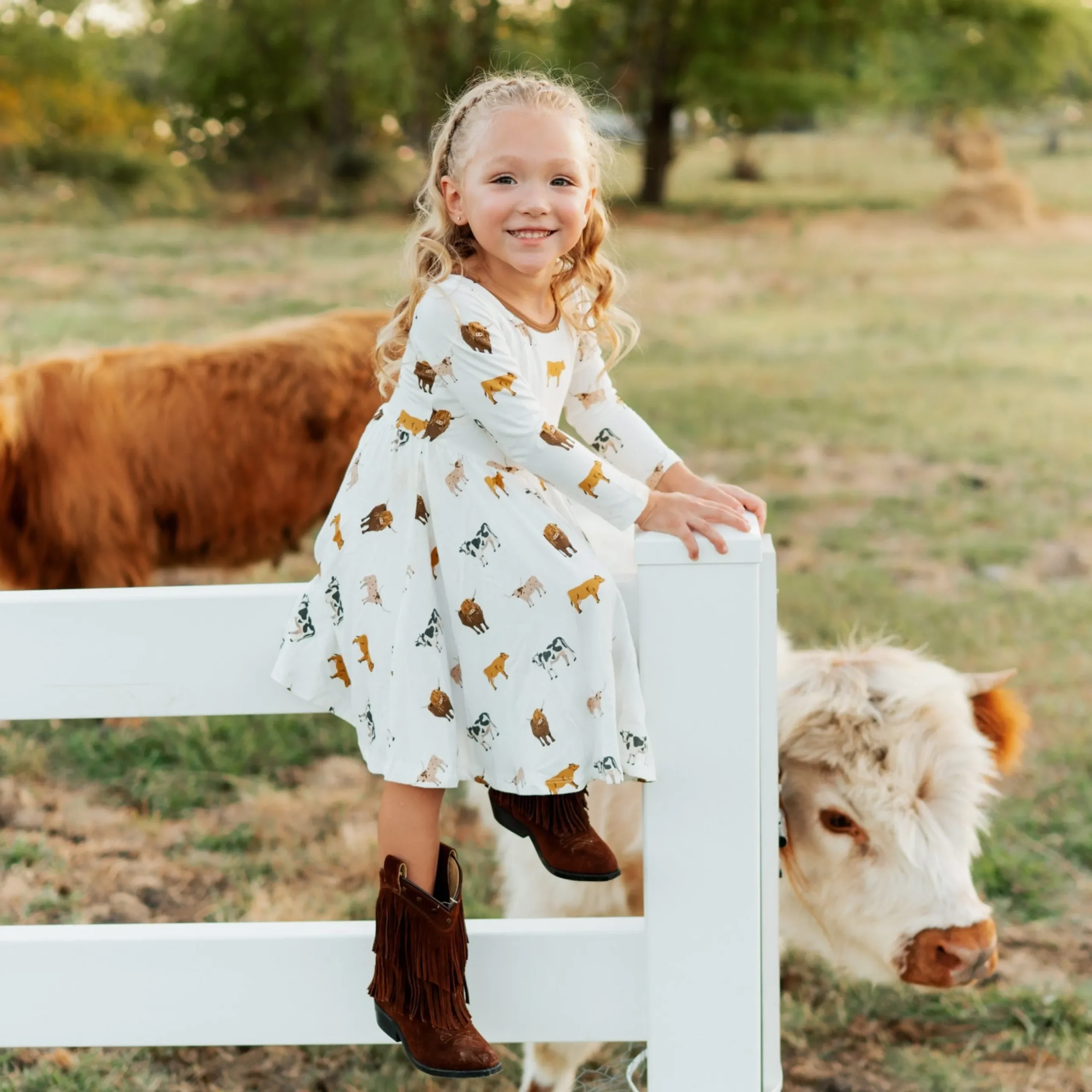Long Sleeve Twirl Dress in Moo