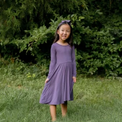 Long Sleeve Twirl Dress in Currant