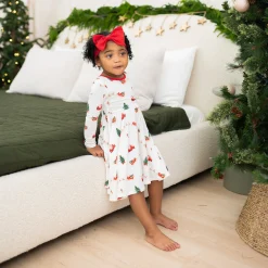 Long Sleeve Twirl Dress in Santa Sleigh